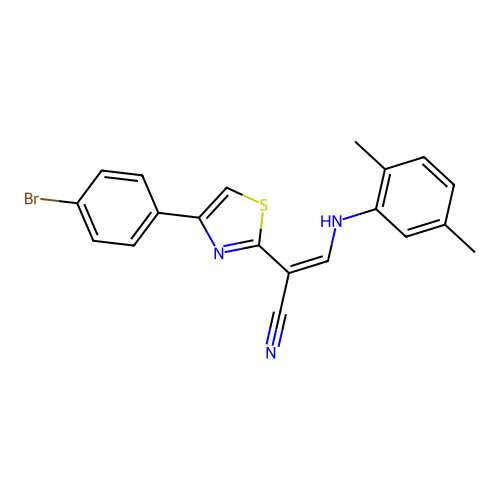 (Z)-2-(4-(4-bromophenyl)thiazol-2-yl)-3-((2,5-dimethylphenyl)amino)acrylonitrile structure