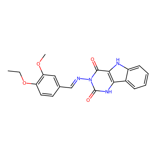 (E)-3-((4-ethoxy-3-methoxybenzylidene)amino)-1H-pyrimido[5,4-b]indole-2,4(3H,5H)-dione structure