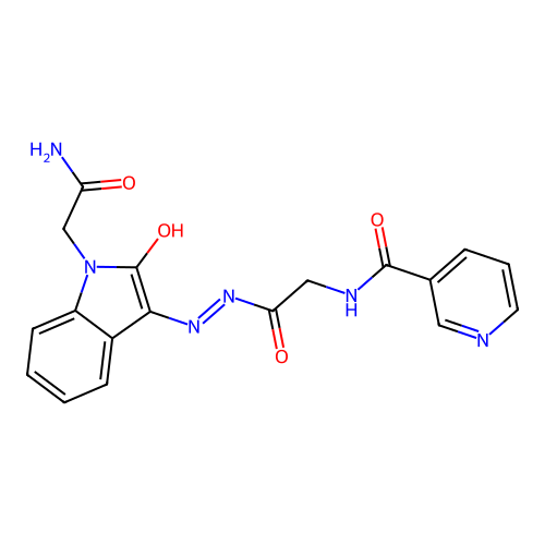 (Z)-N-(2-(2-(1-(2-amino-2-oxoethyl)-2-oxoindolin-3-ylidene)hydrazinyl)-2-oxoethyl)nicotinamide structure