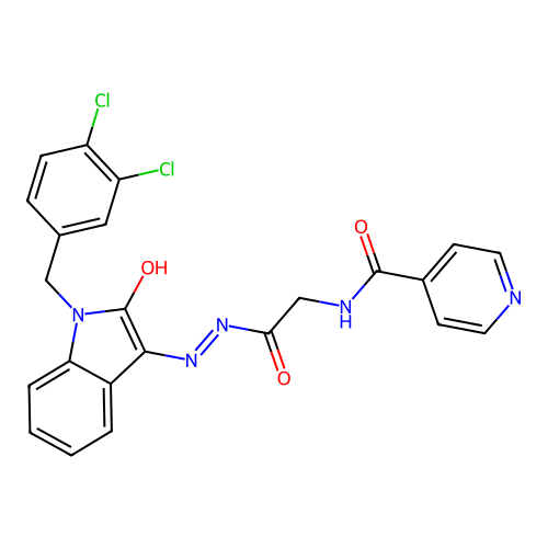 N-({N'-[(3E)-1-[(3,4-DICHLOROPHENYL)METHYL]-2-OXO-2,3-DIHYDRO-1H-INDOL-3-YLIDENE]HYDRAZINECARBONYL}METHYL)PYRIDINE-4-CARBOXAMIDE structure