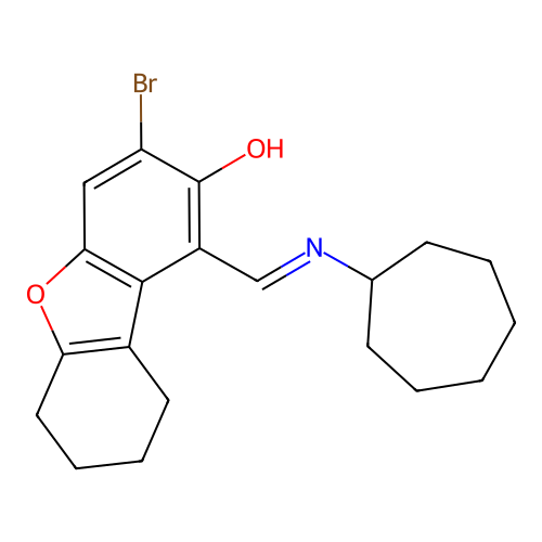 3-Bromo-1-[(cycloheptylimino)methyl]-6,7,8,9-tetrahydrodibenzo[b,d]furan-2-ol structure