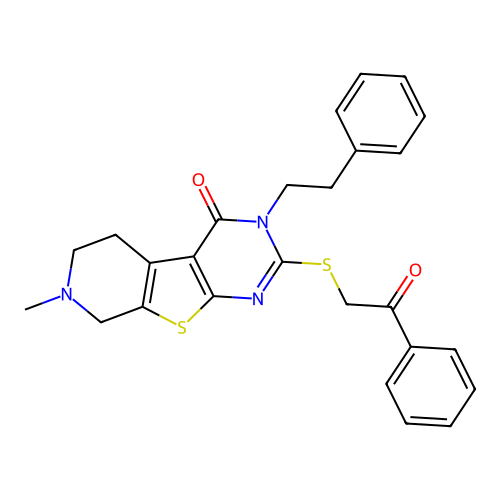 7-methyl-2-((2-oxo-2-phenylethyl)thio)-3-phenethyl-5,6,7,8-tetrahydropyrido[4',3':4,5]thieno[2,3-d]pyrimidin-4(3H)-one structure