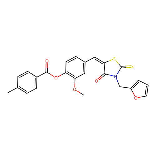 (E)-4-((3-(furan-2-ylmethyl)-4-oxo-2-thioxothiazolidin-5-ylidene)methyl)-2-methoxyphenyl 4-methylbenzoate structure