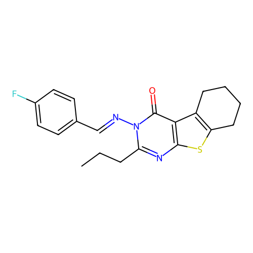 (E)-3-((4-fluorobenzylidene)amino)-2-propyl-5,6,7,8-tetrahydrobenzo[4,5]thieno[2,3-d]pyrimidin-4(3H)-one structure