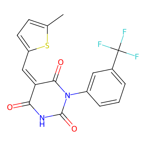 (5Z)-5-[(5-methylthiophen-2-yl)methylidene]-1-[3-(trifluoromethyl)phenyl]-1,3-diazinane-2,4,6-trione structure