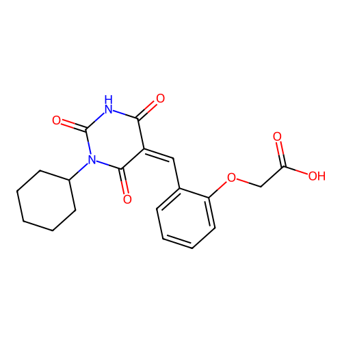2-[2-[(1-cyclohexyl-2,4,6-trioxo-1,3-diazinan-5-ylidene)methyl]phenoxy]acetic Acid structure