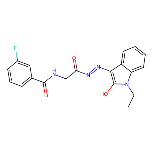 (Z)-N-(2-(2-(1-ethyl-2-oxoindolin-3-ylidene)hydrazinyl)-2-oxoethyl)-3-fluorobenzamide structure