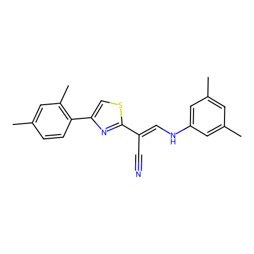 (E)-3-((3,5-dimethylphenyl)amino)-2-(4-(2,4-dimethylphenyl)thiazol-2-yl)acrylonitrile structure
