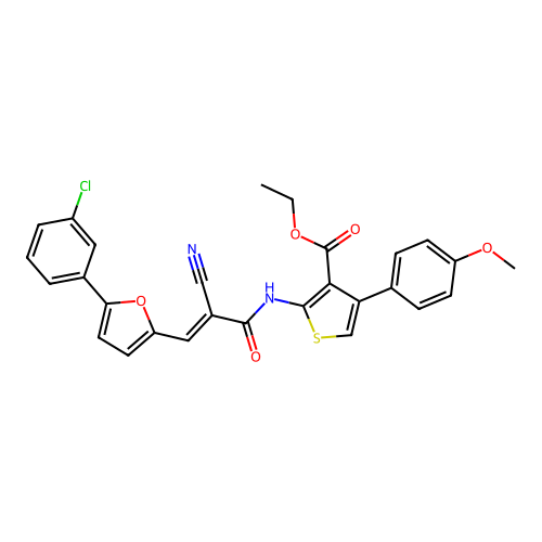 ethyl 2-({(2E)-3-[5-(3-chlorophenyl)furan-2-yl]-2-cyanoprop-2-enoyl}amino)-4-(4-methoxyphenyl)thiophene-3-carboxylate structure