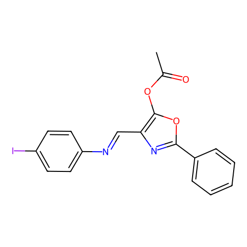 4-{(E)-[(4-iodophenyl)imino]methyl}-2-phenyl-1,3-oxazol-5-yl acetate structure