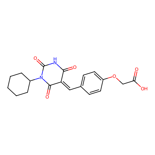 2-[4-[(1-cyclohexyl-2,4,6-trioxo-1,3-diazinan-5-ylidene)methyl]phenoxy]acetic Acid structure