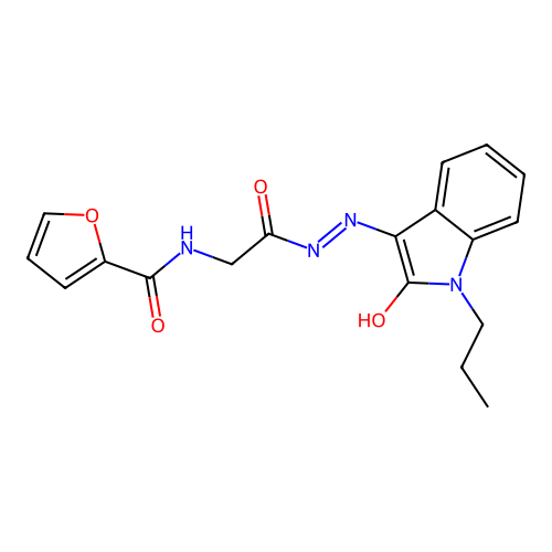 (Z)-N-(2-oxo-2-(2-(2-oxo-1-propylindolin-3-ylidene)hydrazinyl)ethyl)furan-2-carboxamide structure