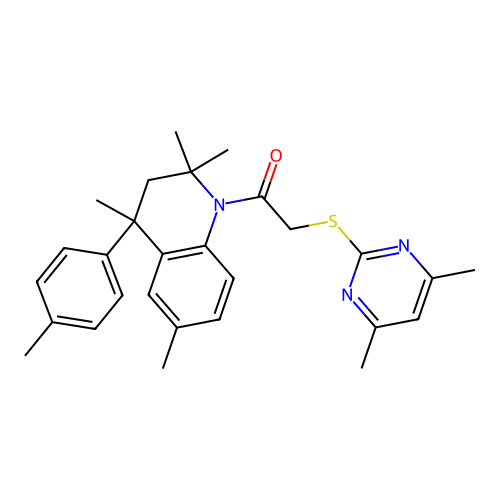 2-[(4,6-dimethylpyrimidin-2-yl)sulfanyl]-1-[2,2,4,6-tetramethyl-4-(4-methylphenyl)-3,4-dihydroquinolin-1(2H)-yl]ethanone structure