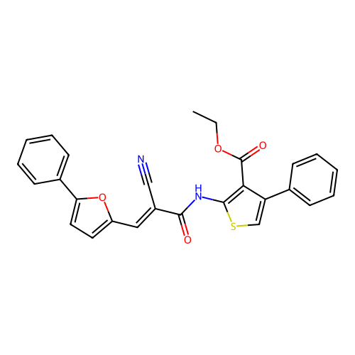 (E)-ethyl 2-(2-cyano-3-(5-phenylfuran-2-yl)acrylamido)-4-phenylthiophene-3-carboxylate structure