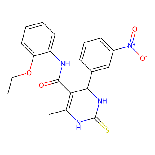 N-(2-ethoxyphenyl)-4-methyl-6-(3-nitrophenyl)-2-sulfanyl-1,6-dihydropyrimidine-5-carboxamide structure