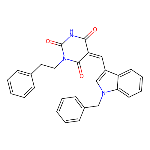 (5Z)-5-[(1-benzylindol-3-yl)methylidene]-1-phenethyl-1,3-diazinane-2,4,6-trione structure