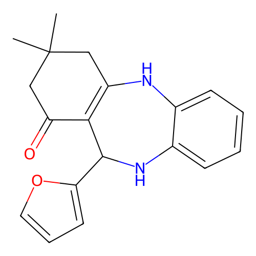 11-(2-furyl)-3,3-dimethyl-2,3,4,5,10,11-hexahydro-1H-dibenzo[b,e][1,4]diazepin-1-one structure
