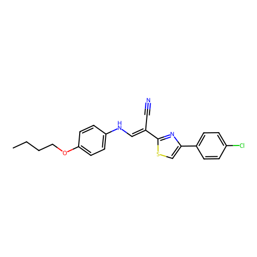 (2E)-3-[(4-butoxyphenyl)amino]-2-[4-(4-chlorophenyl)-1,3-thiazol-2-yl]prop-2-enenitrile structure