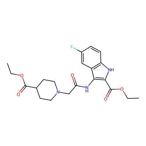 ethyl 3-({[4-(ethoxycarbonyl)piperidin-1-yl]acetyl}amino)-5-fluoro-1H-indole-2-carboxylate structure