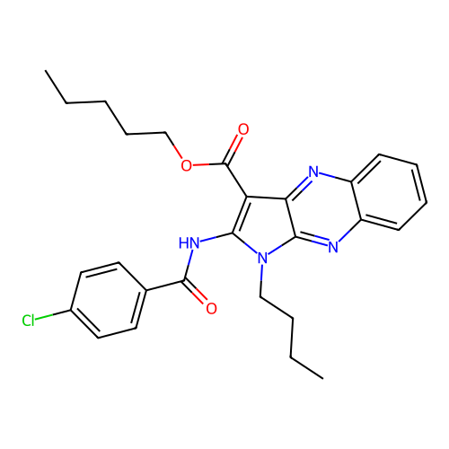 pentyl 1-butyl-2-(4-chlorobenzamido)-1H-pyrrolo[2,3-b]quinoxaline-3-carboxylate structure