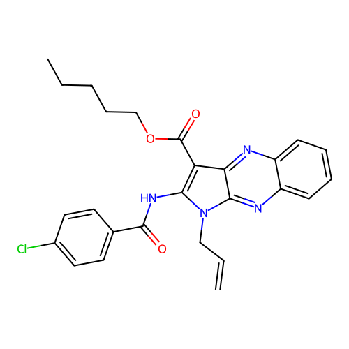 pentyl 1-allyl-2-(4-chlorobenzamido)-1H-pyrrolo[2,3-b]quinoxaline-3-carboxylate structure