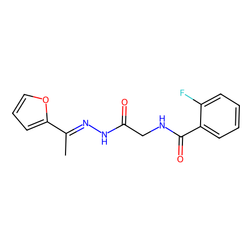 (E)-2-fluoro-N-(2-(2-(1-(furan-2-yl)ethylidene)hydrazinyl)-2-oxoethyl)benzamide structure