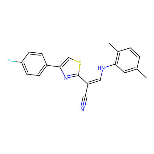 (Z)-3-((2,5-dimethylphenyl)amino)-2-(4-(4-fluorophenyl)thiazol-2-yl)acrylonitrile structure