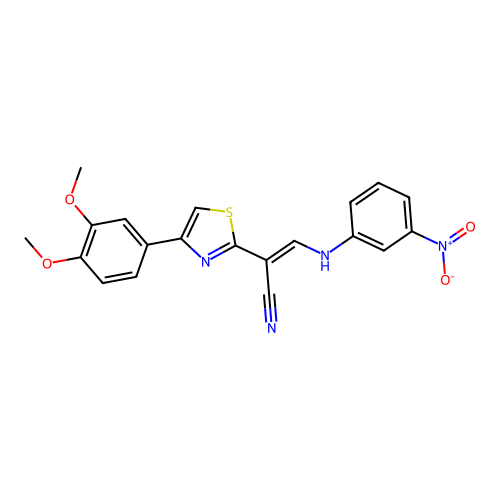 (E)-2-(4-(3,4-dimethoxyphenyl)thiazol-2-yl)-3-((3-nitrophenyl)amino)acrylonitrile structure
