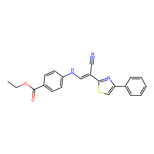 ethyl 4-{[(E)-2-cyano-2-(4-phenyl-1,3-thiazol-2-yl)ethenyl]amino}benzoate structure
