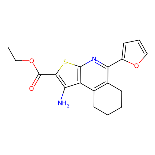ethyl 1-amino-5-(furan-2-yl)-6,7,8,9-tetrahydrothieno[2,3-c]isoquinoline-2-carboxylate structure