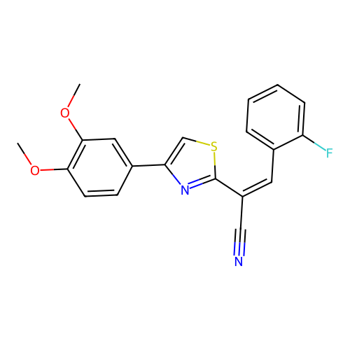 (Z)-2-(4-(3,4-dimethoxyphenyl)thiazol-2-yl)-3-(2-fluorophenyl)acrylonitrile structure