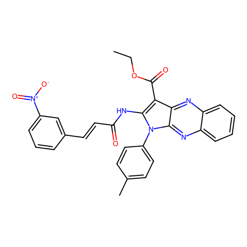 (E)-ethyl 2-(3-(3-nitrophenyl)acrylamido)-1-(p-tolyl)-1H-pyrrolo[2,3-b]quinoxaline-3-carboxylate structure