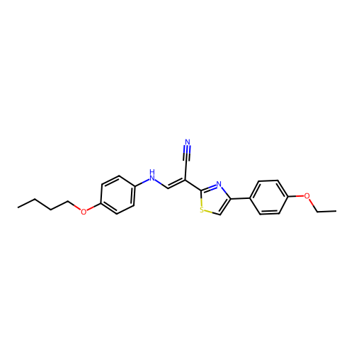(2E)-3-[(4-butoxyphenyl)amino]-2-[4-(4-ethoxyphenyl)-1,3-thiazol-2-yl]prop-2-enenitrile structure