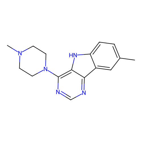 8-methyl-4-(4-methylpiperazin-1-yl)-5H-pyrimido[5,4-b]indole structure