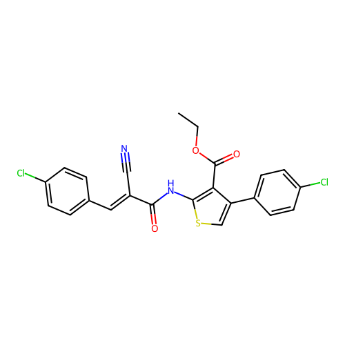 (E)-ethyl 4-(4-chlorophenyl)-2-(3-(4-chlorophenyl)-2-cyanoacrylamido)thiophene-3-carboxylate structure