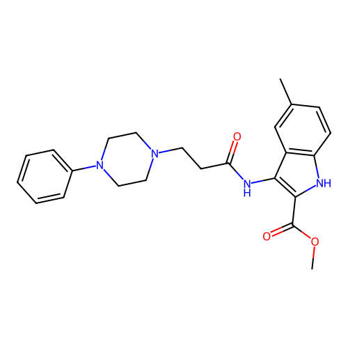 Methyl 5-methyl-3-[3-(4-phenylpiperazin-1-yl)propanoylamino]-1H-indole-2-carboxylate structure