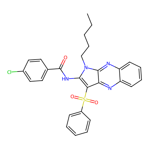 4-chloro-N-(1-pentyl-3-(phenylsulfonyl)-1H-pyrrolo[2,3-b]quinoxalin-2-yl)benzamide structure