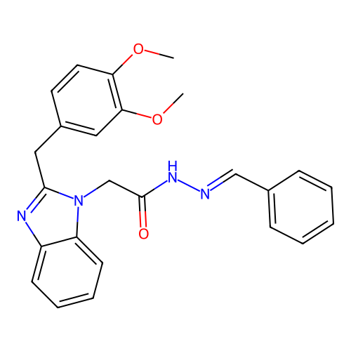 (E)-N'-benzylidene-2-(2-(3,4-dimethoxybenzyl)-1H-benzo[d]imidazol-1-yl)acetohydrazide structure