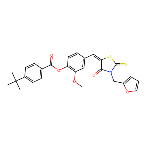 (E)-4-((3-(furan-2-ylmethyl)-4-oxo-2-thioxothiazolidin-5-ylidene)methyl)-2-methoxyphenyl 4-(tert-butyl)benzoate structure