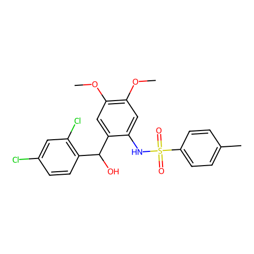 N-(2-((2,4-dichlorophenyl)(hydroxy)methyl)-4,5-dimethoxyphenyl)-4-methylbenzenesulfonamide structure
