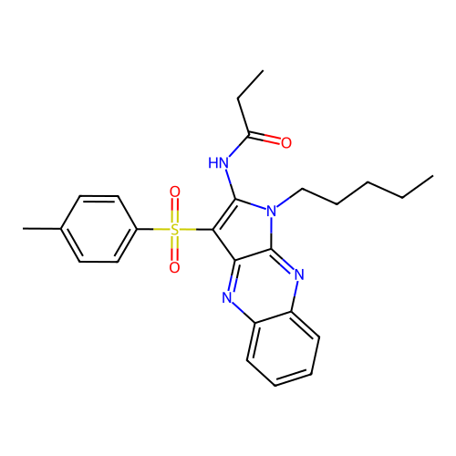 N-(1-pentyl-3-tosyl-1H-pyrrolo[2,3-b]quinoxalin-2-yl)propionamide structure