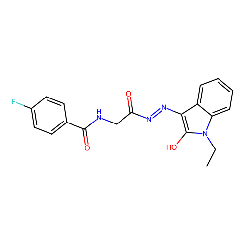 (Z)-N-(2-(2-(1-ethyl-2-oxoindolin-3-ylidene)hydrazinyl)-2-oxoethyl)-4-fluorobenzamide structure