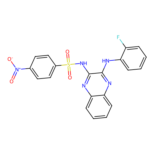 N-(3-((2-fluorophenyl)amino)quinoxalin-2-yl)-4-nitrobenzenesulfonamide structure