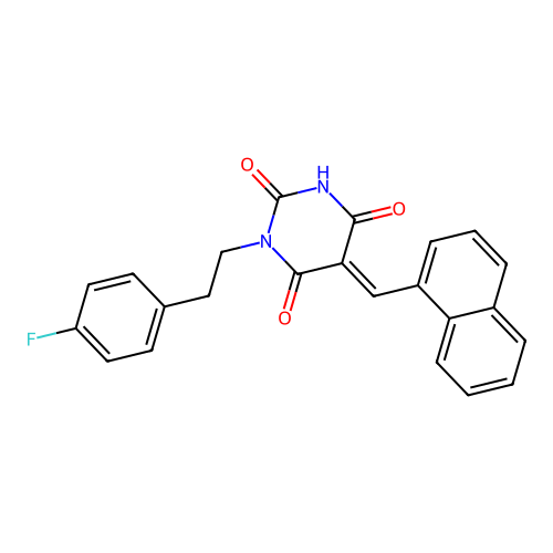 1-[2-(4-Fluoro-phenyl)-ethyl]-5-naphthalen-1-ylmethylene-pyrimidine-2,4,6-trione structure