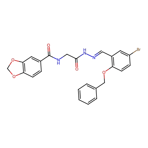 (E)-N-(2-(2-(2-(benzyloxy)-5-bromobenzylidene)hydrazinyl)-2-oxoethyl)benzo[d][1,3]dioxole-5-carboxamide structure