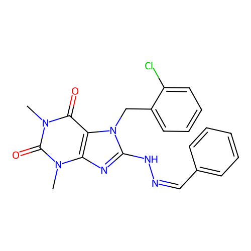 8-[(2Z)-2-benzylidenehydrazinyl]-7-[(2-chlorophenyl)methyl]-1,3-dimethylpurine-2,6-dione structure