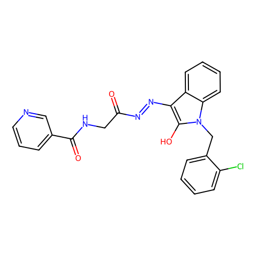 (Z)-N-(2-(2-(1-(2-chlorobenzyl)-2-oxoindolin-3-ylidene)hydrazinyl)-2-oxoethyl)nicotinamide structure