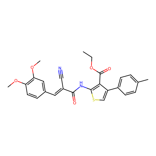 (E)-ethyl 2-(2-cyano-3-(3,4-dimethoxyphenyl)acrylamido)-4-(p-tolyl)thiophene-3-carboxylate structure
