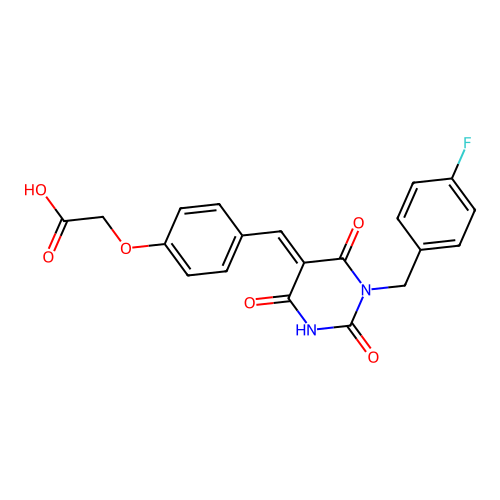 (4-{(E)-[1-(4-fluorobenzyl)-2-hydroxy-4,6-dioxo-1,6-dihydropyrimidin-5(4H)-ylidene]methyl}phenoxy)acetic acid structure
