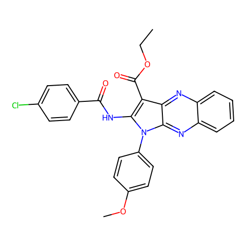 ethyl 2-(4-chlorobenzamido)-1-(4-methoxyphenyl)-1H-pyrrolo[2,3-b]quinoxaline-3-carboxylate structure
